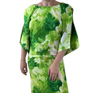 Vintage Pomare 1960s Psychedelic Green Floral Tropical Hawaiian Tiki Maxi Dress